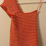 ZARA New NWT  One Shoulder‎ Top in Orange and White Size Large Photo 0