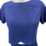 AQUA Women's Blue Faux Suede Scalloped 2-Pc Crop Top & Mini Pencil Skirt Set M Photo 2