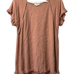 Umgee Linen Blend Top Size S Mauve Tan Flowing Short Slv Raw Frayed Hem Boho Photo 0