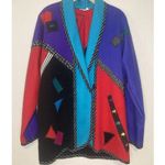 Vintage 90s Wool Color Block Coat L/XL Pop Wearable Art Geometric Pockets Bright Size L Photo 0