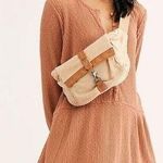 Free People  Beach Blossom mini Dress Henley ribbed boho cottage core peach Sz S Photo 0