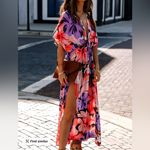 Women’s boutique floral boho split thigh maxi dress size XL Pink Photo 1