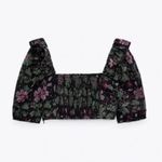ZARA NWT  - crop top floral black purple green 100% cotton Sz L Photo 2