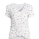 No Boundaries NWT Tee mushrooms t-shirt women’s v neck xsmall short sleeve front knot white Photo 1