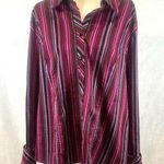 Lane Bryant red pink purple shimmer stripe long sleeve button up top size 22/24 Photo 0