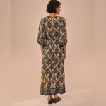 Farm Rio Anthro Women’s Cocopalm Flutter Sleeve Beige Blue Print Maxi Dress XS Photo 6