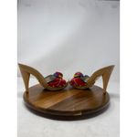 Betsey Johnson  Clogs Slides Heels Wood Colorful‎ Rose Leather Flower Shoes Photo 7