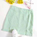 SheIn New XS Jade Green & White Gingham Checkered Mini Skirt Thigh Slits Photo 0