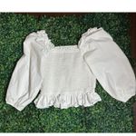 The Drop White Bohemian Cottagecore Ribbed Puffy Sleeve Top Size Medium Photo 3