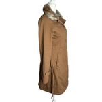 Belted Trench Coat Removable Rabbit Fur Collar Small Tan Pockets Lined Buttons Photo 3