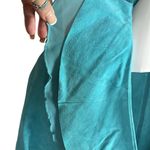 Dialogue  Turquoise Ruffle Leather Jacket Photo 5