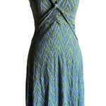 Free People Y2K Vintage | Blue and Green V Neck Fit and Flare Dress Extra Small Photo 0