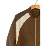 Dazy Jacket Womens Small Brown Cream Cropped Full Zip Long Sleeve Collarless Photo 1