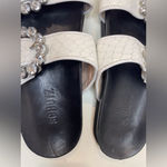 Schutz Ariel Crystal-Buckle Sporty Slide White Snake Croc Sandals Size 10 B Photo 6