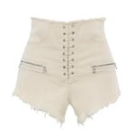 White Denim Lace Up Shorts Photo 1