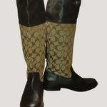 Coach  Tall Riding Boots Classic Genuine Leather Fabric Brown Khaki Beige Vintage Photo 2