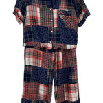 Aerie  Flannel Pajama Set Madras Plaid Check Leopard Blue Red Size Small / Medium Photo 0