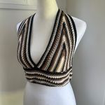 Italian Earthy Handmade Knit Halter Bralette Crop Tank Top Brown Boho Crochet Size M Photo 2