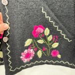 Studio Works ‎ Size Medium Black 100% Wool Vintage Floral Embroidered Cardigan Photo 3