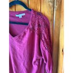 LC Lauren Conrad Lauren Conrad V Neck Lace Shoulder Sweater Berry Red 3/4 Sleeve Women's XS Photo 2