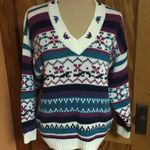 VTG 80s bright striped v neck sweater White Size M Photo 3