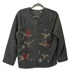 Vintage Gray Cardinal Bird Winter Fleece Jacket Sweater Zip Up Womens Size Large Photo 0