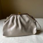 Vintage Taupe Leather Frame Clutch Shoulder Bag Gold Hardware 70s Evening Purse Tan Photo 2