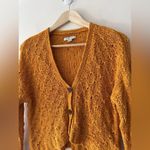 American Eagle  Cardigan Womens XS Mustard Cropped Crochet Sweater V Neck Y2K Photo 2