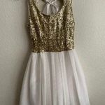 B Darlin 🆕B.Darlin A-Line Scoop Short Gold Sequin Ivory Dress 3/4🆕 Photo 4