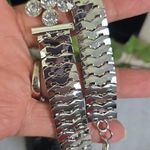 Boutique Glam Silver with Rhinstone Flower Choker Necklace with Earrings Set Photo 3