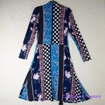 Leota  Wrap mixed print black blue long‎ sleeve faux wrap dress, women size M Photo 7