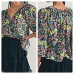 Love Shack Fancy  Nessa Floral Cotton-Silk Long-Sleeve Top Night Sky Glow Photo 1