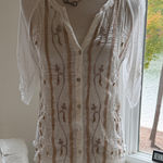 Anthropologie TINY from  Embroidered White and Tan Women's Top, EUC Photo 0