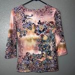 Michael Kors Notations Women’s Multicolor Floral Paisley Print Top Size S 3/4 Sleeve Scoop Ne Photo 1