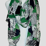 Banana Republic Green Black White Umbrella Print Lightweight Scarf | One Size Photo 0
