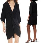 MISA Los Angeles Teget Draped Twist Front Bell Sleeve Mini Dress: Navy Blue Photo 4