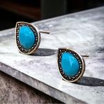 Bohemian Tribal Stud Earrings Turquoise Stone Antique Silver Photo 0