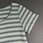 LuLaRoe  Shirt Womens Large Green White‎ Striped Short Sleeve Stretch Casual Top Photo 3