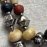 Vintage Tribal double strand necklace real stone carved bone metal beads Silver Photo 2