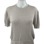 Muse Women's Gray Crochet Knit Crewneck Short Puff Sleeve Crop Sweater Top Sz M Size M Photo 0