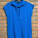 Alfani  Top Women's Size Small Blue Ribbed Mock Neck Half Zip Stretch Knit Blouse Photo 0