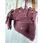 70s Burgundy Crochet Woven Boho Bohemian Bag Purse Tortoiseshell Chain Strap Photo 2