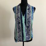 Three Eighty Two  Women's Blue Striped Floral Print Sleeveless Blouse, Size Small Photo 3