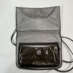 Brighton  Crossbody Bag Metallic Leather Patent Gray Slim Flap Purse Organizer Photo 3