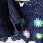 Aerie Blue Crochet Long Sleeve Vacay Top Balloon Puff Sleeves Crop Top Photo 3