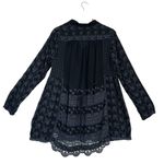 Johnny Was Eyelet Long Sleeve Black and Gray Embroidered Lace up Top /Dress Photo 1