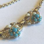 Vintage Gold Tone White Enamel & Turquoise Color Flower Choker Necklace Photo 4