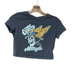 SheIn  Women’s Dark Gray Cropped Biker Skull Shirt Photo 1