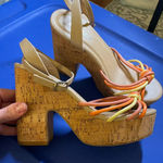 Soda  chunky platforms size 7 tan with pink and‎ orange straps Photo 2