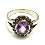 Art Deco Sterling Silver Amethyst Marcasite Ring Size 10.5 Photo 1